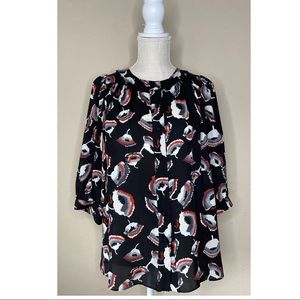 ❤️MILLY 100% silk black flower print shirt size 6